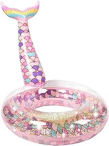Ginkago Pool Floats Inflatable Swimming Rings Mermaid Tail Tubes Glitters Water Party Summer Beach for Kids and Adults