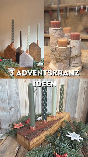 Anleitungen ⬇️🛠️ 3 Adventskranz Ideen 🎄🛠️ Heute zeige ich euch drei verschiedene Arten einen Adventskranz zu bauen 🛠️ 👉🏻 Speichere dir das Reel unbedingt ab, wenn du eines dieser Projekte nachbauen möchtest – hier kommen die Kurzanleitungen zu den einzelnen Adventskränzen: 🪵Adventskranz aus Eichenholz ➡️Material: Eichenholzbalken & Kupferrohr 1. Den Eichenholzbalken auf eine Länge von 30cm zuschneiden 2. ⁠4 Löcher mit einem Durchmesser von 22mm und einer Tiefe von 35mm in gleichmäßigen Ab