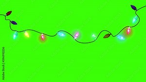 realistic christmas string lights on a green screen background animation footage, colorful lamps,light show for new year design Stock Video