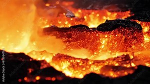 A closeup of bursting lava bubbles accompanied by the sound of sizzling heat as they release their ped gasses into the air. Stock Video