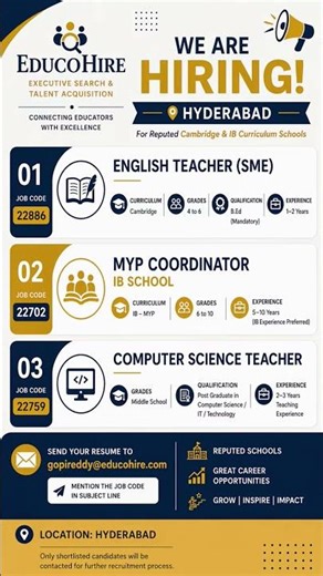 Hyderabad Teaching Jobs 2026🔥English| MYP|Computer Science#IBSchool #CambridgeSchool #HyderabadJobs