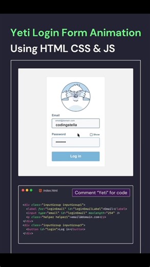Yeti Login Form Animation Using HTML CSS 😱❄️ A Next Level Login Form With Yeti Hide Eyes Show