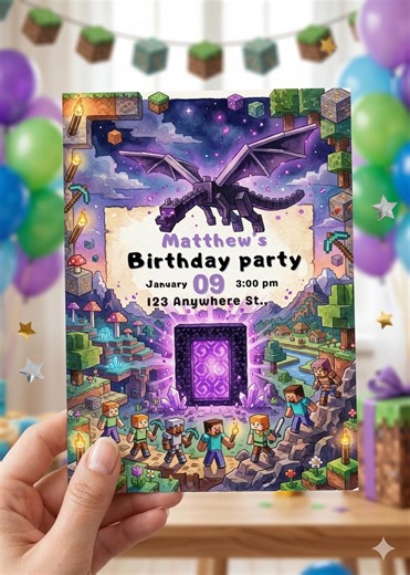 Minecraft Inspired Birthday Invitation Template Editable Canva Invite 5x7 Party Invitation, Instant Download, Minecraft Birthday Invite - Etsy Canada