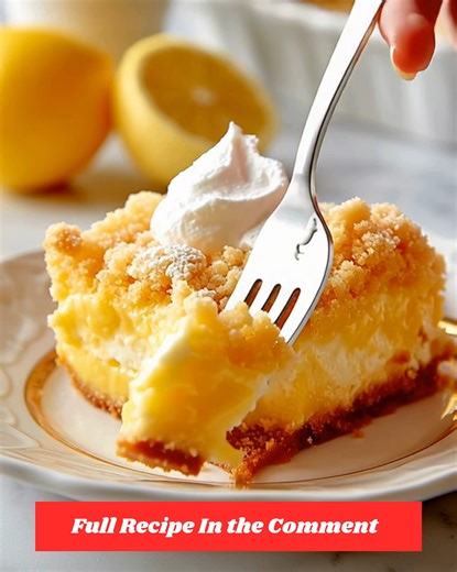 🍋 Lemon Crumb Cheesecake Bars 🍋 These heavenly lemon bars are the perfect balance of tangy and sweet! Featuring a buttery graham cracker crust, creamy lemon cheesecake filling, and a golden crumbly streusel topping with a dollop of fresh whipped cream. Key Ingredients: Graham cracker crust Cream cheese & eggs for that rich filling Fresh lemon juice & zest for that bright citrus flavor ...... 👇 Full Recipe in Coʍmеոτ 💬 | Food and drink