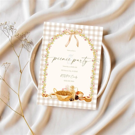 Editable Invitation Template | Picnic Party Invite | Floral Summer Picnic Celebration - Etsy