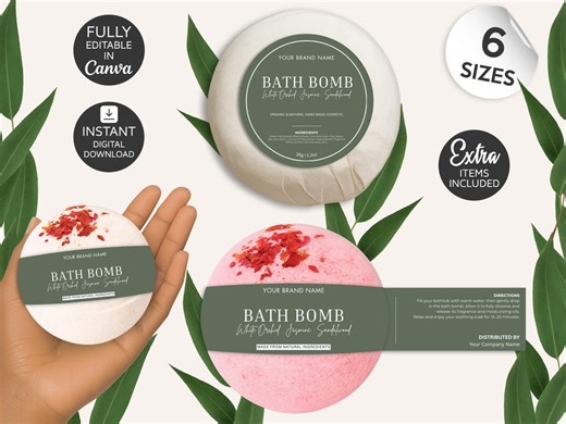 Bath Bomb Label Templates, DIY Printable Band Label, Custom Wrap Around, Round Labels, Soap Label, Editable Spa Packaging for Canva, CBC2 - Etsy