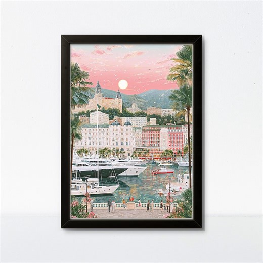 Monte Carlo Poster: Monaco Marina Sunset Wall Art - Etsy