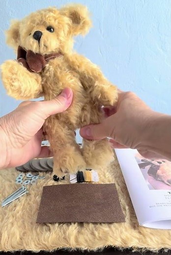 Teddy: a 9" mohair teddy bear. You can buy this bear making kit to sew your own teddy. Link below.