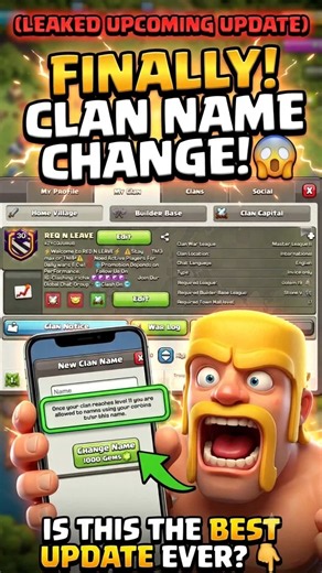 🚨 BIGGEST CoC Update Leak: Change Your Clan Name for 1000 Gems?! #shorts #clashofclans