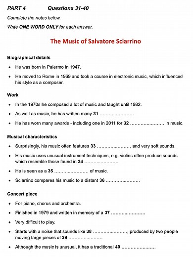 Exploring the Music of Salvatore Sciarrino in IELTS Listening