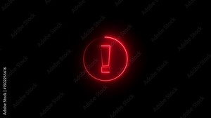 Neon warning icon animation Neon circle warning sign icon Neon stop or problem road signs Neon Hazard warning sign, careful, danger warning important sign 4K video animation