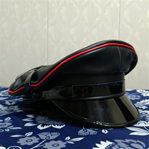 Black Peaked Leather Cap Red Piping Costume Hat - Etsy Canada