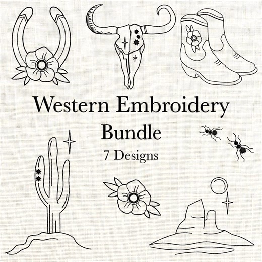 Western Embroidery Bundle, Cowboy Boots Skull Cactus Desert Flower Designs, Minimal Line Art, 7 Designs, 4x4 Hoop, Machine Embroidery Files - Etsy