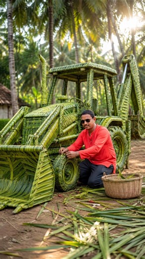 Building a Real JCB Using Palm Leaves 😱 #shorts #youtube #jcb