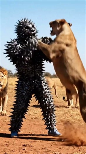 Lions Attack the Spiked Man 🦁⚔️ | AI Safari POV Chaos (Viral Shorts)