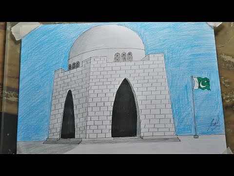 How to Draw Mazar-e-Quaid Easy step by step @SaadAliArts|Happy independence Day |14th August Drawing