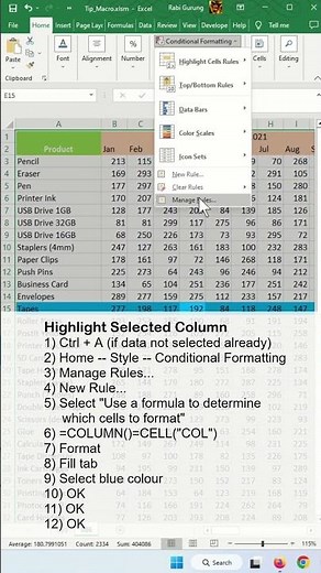 Crosshair Highlight In Excel - Show Row And Column Of Active Cell - Excel Tips and Tricks #shorts