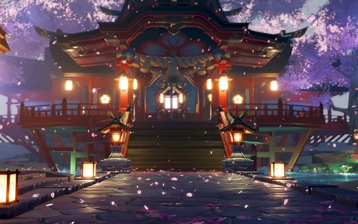 「RAY-MMD」「场景渲染案例」鸣神大社 全渲染流程