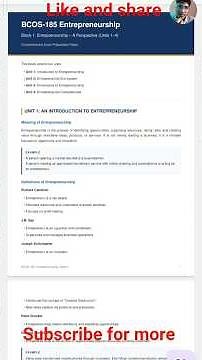 #ignou #bcom #bcos185 #entrepreneurship BCOS-185 enterpreneurship. exam preparation summary notes