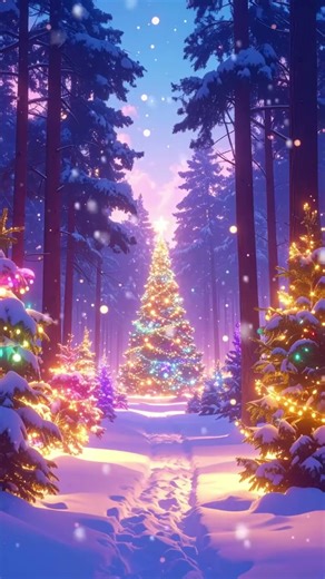 Watch Stunning Snowfall and Vibrant Christmas Trees in the Winter Woods!