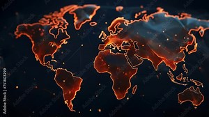 World map on dark background, suitable for educational and travel themes.