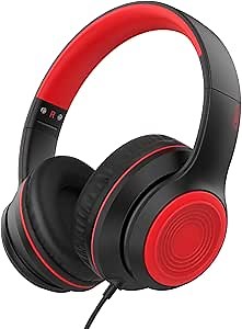 JOMILIN R10 Over-Ear Headphones with Microphone, Lightweight Folding Stereo Bass Headset with 1.5M No-Tangle Cord, Portable Wired Headphones for Smartphone Tablet Computer MP3 / 4 (Black)