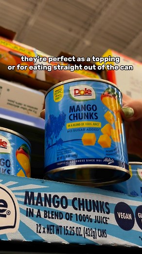 Whether you’re craving a delicious treat or snack, NEW Dole® Mango Chunks are great by themselves, as a topping, or in your favorite dishes!🥭 | Dole Packaged Foods