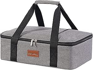 Lunch Bag Insulated Thermal Food Carrier Insulated Casserole Carrier for Hot or Cold Food,Insulated Tote Bag for Potluck Cookouts Parties Picnic, Lasagna Lugger,Fits 9"x13" Baking Pan,Gray