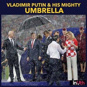 Russian President Vladimir Putin's umbrella steals the show at the presentation ceremony of FIFA World Cup 2018 #PutinsUmbrella #VladimirPutin #FIFAWorldCup2018 Emmanuel Macron Kolinda Grabar-Kitarović FIFA World Cup | InUth