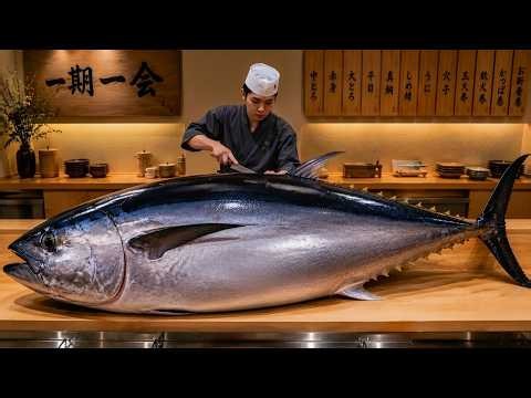 Watch how a 500 pound giant bluefin tuna is expertly cut for sushi