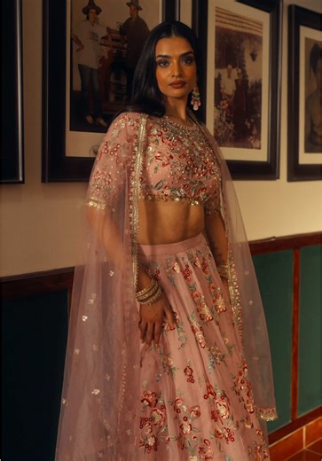 Pink Floral Embroidered Organza Lehenga: Spring-Inspired Elegance