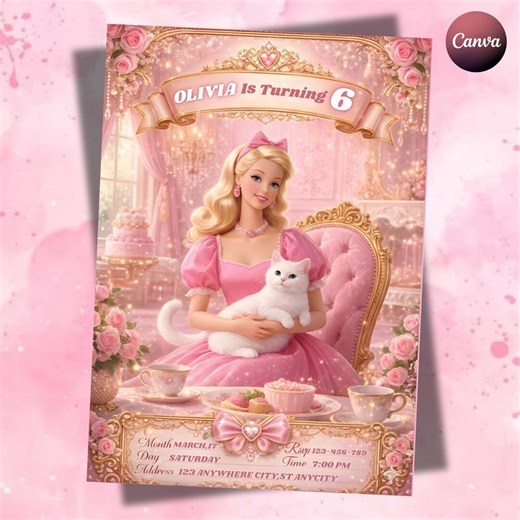 Barbie Birthday Invitation | Pink Doll Theme Party Invite (digital Download) - Etsy