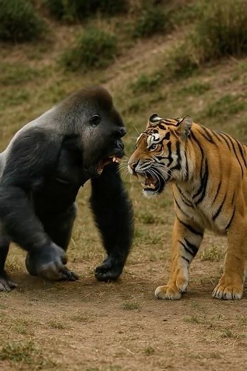 A Gorilla Triumphs Over a Tiger in a Ferocious Brawl