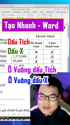 mẹo tạo nhanh dấu tích, dấu x, ô vuông có dấu tích, ô vuông có dấu x trong Word #minhlakhoa #khoatinhoc #tinhocvanphong #hocword #wordtips | Mình Là Khoa