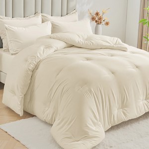 Dhole 7-Piece Bed Sheet Set - Full Size Comforter, Pillowcases & Sheet Collection for Cozy Bedding Comfort Beige