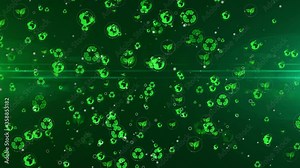 Ecology, recycling, natural environment and green energy symbols seamless and loopable digital background. Abstract icons animation 3d rendering. Ecological concept.