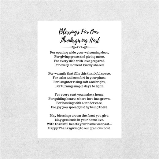 Blessings for Thanksgiving Host Card Printable Christian Poem Faith Based Gratitude Prayer Autumn Gift Holiday Gathering Host Keepsake - Etsy