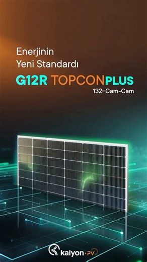 Kalyon PV on Instagram: "Geleceğin enerjisini, bugünün teknolojisiyle şekillendiriyoruz! Tamamen yerli TOPCONPlus hücrelerimizle ürettiğimiz G12R panelimiz: 🔹 &,25’e varan etkin modül verimliliği 🔹 640 W’a varan elektrik üretim kapasitesi sunuyor. Yüksek performans ve yerli inovasyonu bir araya getirerek, güneşten aldığımız gücü en üst seviyeye taşıyoruz. EN Shaping the energy of the future with today’s technology! Our G12R panel, produced entirely with local TOPCONPlus cells, offers: 🔹 Modul
