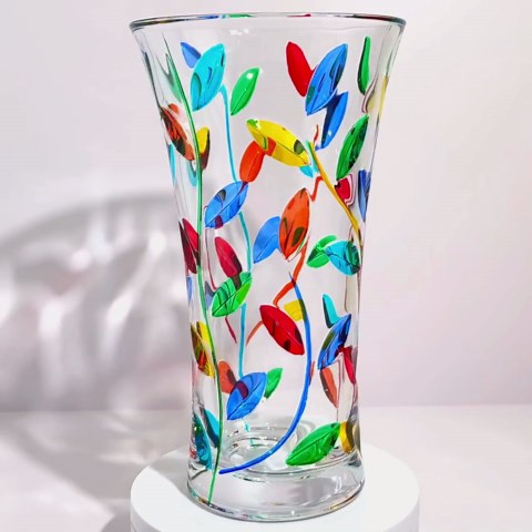 Italian Crystal Tree of Life Flower Vase, 10" x 5.5", Flowervine Pattern, Hand Blown Glass Vase for Home Decor, Tall Vase for Flowers, Wedding Centerpiece, Made in Italy