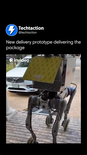 Interesting Tech Videos!🎬 on Instagram: "This appears to be Veho’s latest delivery robot prototype, developed with RIVR Robotics for autonomous last-mile deliveries. Designed with four jointed legs and wheel-equipped feet, it glides along sidewalks, climbs small steps, and carries a branded parcel box on its back. The robot is now undergoing real-world testing in Austin, Texas, as part of Veho’s push to modernize courier services. For now, it’s likely still operating with some level of telecont
