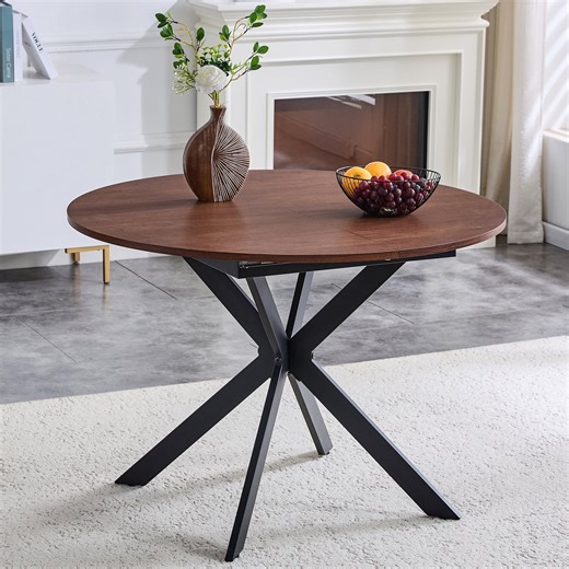 Morufur Extendable Round Dining Table (42" to 54") for 4-6 Seater, Circle Dining Table with Sturdy Metal Legs for Kitchen Room, Dinner Room, Walnut