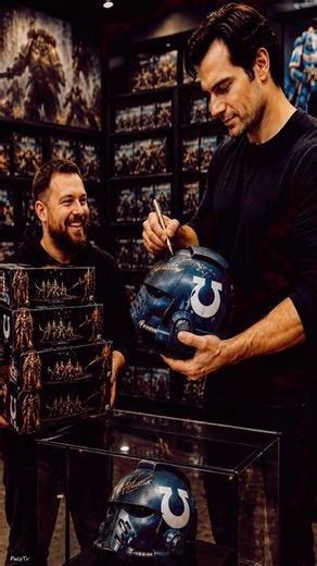 Henry Cavill, Highlander, signs an Ultramarines helmet in Warhammer 40k #celebrities #trivia #movies