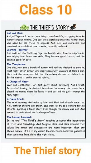#class 10 #chapter The Thief story #summary #english #ncert #