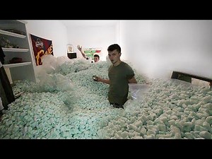 FILLED HIS ROOM W/100,000 PACKING PEANUTS!!