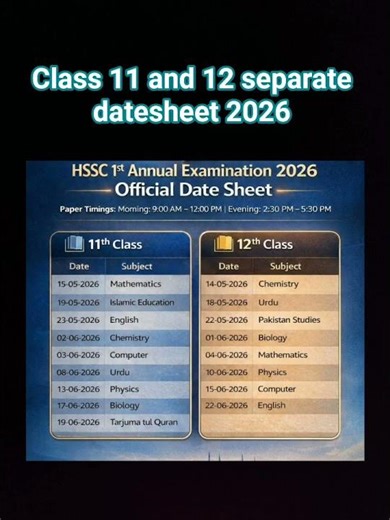 Class 11 and 12 datesheet 2026 #FBISE #2026# Class 11 and 12