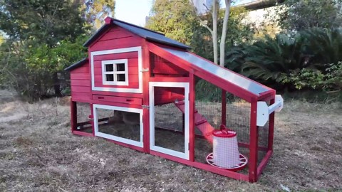 Chicken Coop with Wheels, Mobile Outdoor Chicken House with Leakproof Pull-on Tray, Nesting Box, Waterproof Roof - Red