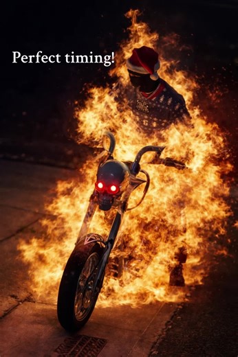 This perfect timing moment turned him into ghost rider!#fivem #fyp #gta #fire #biker
