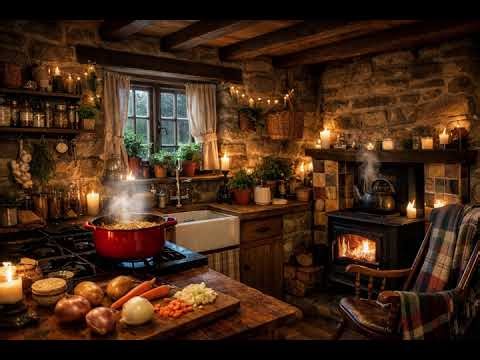 Cozy Kitchen Ambience – 2 Hours Fireplace Sounds & Soft Jazz | Study & Deep Focus 🔥🎷