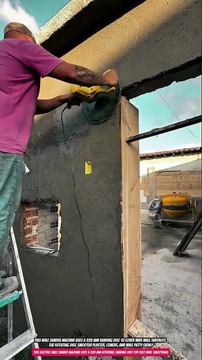 This electric wall sander machine uses a 225 mm rotating sanding disc for fast wall smoothing