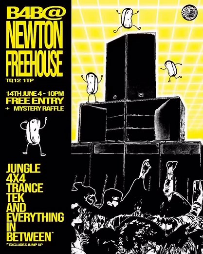 THE BEANS ARE IN NEWTON‼️‼️🫘🫘🕺🕺 Come down for a superbly silly time on the 14th where we will put a smile on your face with all the heavy bass courtesy of our beautiful people Feral Thunder⚡️⚡️Who knows what’s gonna be in the raffle this time but best believe you won’t be disappointed if you win🎉🎉 A huge thanks to the super talented @macyroller for the wicked poster design as well🙌🏽 Be sure to swing her a message for all your artwork needs | B4B Audio
